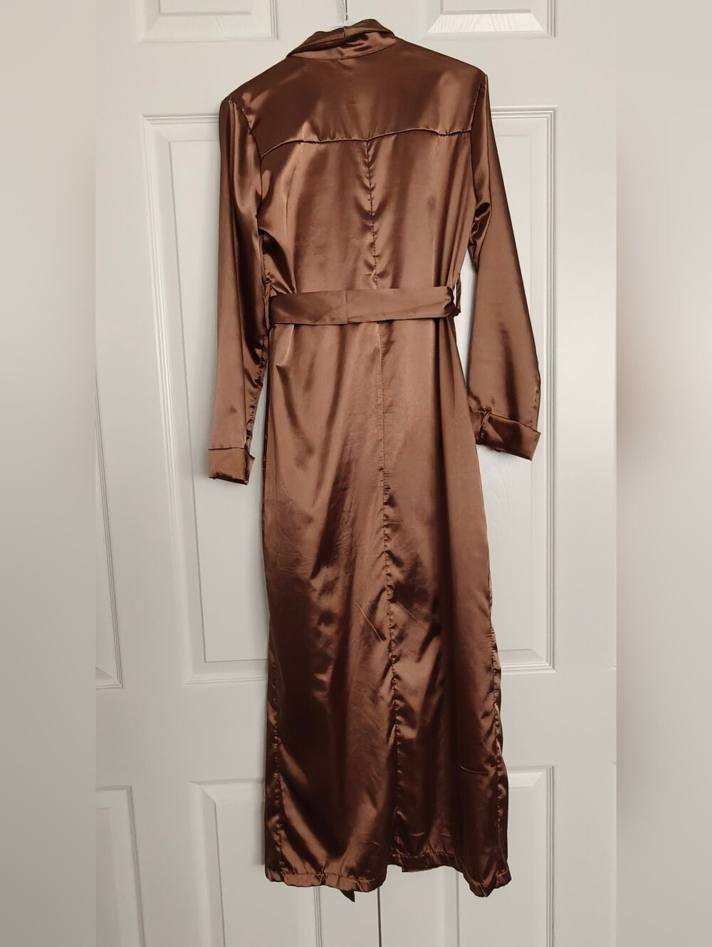 Satin Long Robe - Brown - Picture 2 of 4
